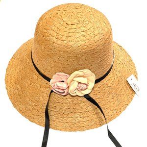 Summer Hat W/ Wide Brim & Flowers Sun Protection